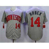 MLB Minnesota Twins 14 Kent Hrbek Retired 1987 Gray Pinstirpe Mitchell & Ness Throwback Men Jersey