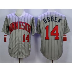MLB Minnesota Twins 14 Kent Hrbek Retired 1987 Gray Pinstirpe Mitchell & Ness Throwback Men Jersey