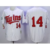 MLB Minnesota Twins 14 Kent Hrbek Retired 1991 White Pinstirpe Mitchell & Ness Throwback Men Jersey