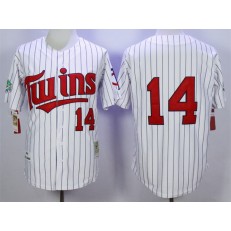 MLB Minnesota Twins 14 Kent Hrbek Retired 1991 White Pinstirpe Mitchell & Ness Throwback Men Jersey