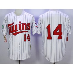 MLB Minnesota Twins 14 Kent Hrbek Retired 1991 White Pinstirpe Mitchell & Ness Throwback Men Jersey