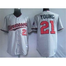 MLB Minnesota Twins 21 Delmon Young Grey Men Jersey