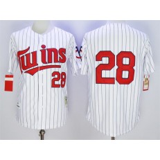 MLB Minnesota Twins 28 Bert Blyleven Retired 1991 White Pinstirpe Mitchell & Ness Throwback Men Jersey