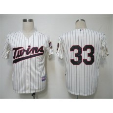 MLB Minnesota Twins 33 Justin Morneau Cream Blue Strip Cool Base Men Jersey