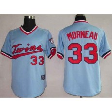 MLB Minnesota Twins 33 Justin Morneau Light Blue Throwback Men Jersey