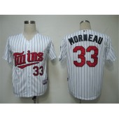 MLB Minnesota Twins 33 Justin Morneau White Blue Strip Cool Base Men Jersey