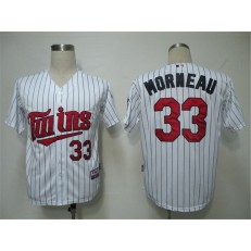 MLB Minnesota Twins 33 Justin Morneau White Blue Strip Cool Base Men Jersey
