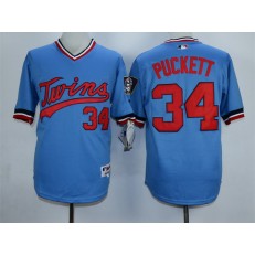 MLB Minnesota Twins 34 Kirby Puckett Blue Cooperstown Men Jersey
