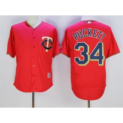 MLB Minnesota Twins 34 Kirby Puckett Red Alternate Stitched Majestic 2016 Cool Base Men Jersey