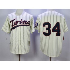 MLB Minnesota Twins 34 Kirby Puckett Retired 1969 Cream Pinstirpe Mitchell & Ness Throwback Men Jersey