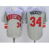 MLB Minnesota Twins 34 Kirby Puckett Retired 1987 Gray Pinstirpe Mitchell & Ness Throwback Men Jersey