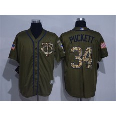 MLB Minnesota Twins 34 Kirby Puckett Retired Green Salute to Service Cool Base Stitched Men Jersey