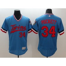 MLB Minnesota Twins 34 Kirby Puckett Retired Light Blue Pullover 2016 Flexbase Majestic Baseball Men Jersey