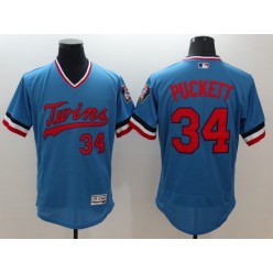 MLB Minnesota Twins 34 Kirby Puckett Retired Light Blue Pullover 2016 Flexbase Majestic Baseball Men Jersey