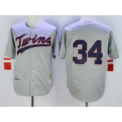 MLB Minnesota Twins 34 Kirby Puckett Retired Road 1969 Gray Wool Mitchell & Ness Throwback Men Jersey
