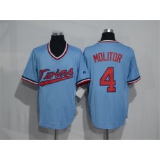 MLB Minnesota Twins 4 Paul Molitor Light Blue Pullover Throwback Majestic Cooperstown Collection Men Jersey
