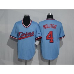 MLB Minnesota Twins 4 Paul Molitor Light Blue Pullover Throwback Majestic Cooperstown Collection Men Jersey