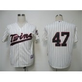 MLB Minnesota Twins 47 Francisco Liriano Cream Blue Strip Cool Base Men Jersey