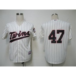 MLB Minnesota Twins 47 Francisco Liriano Cream Blue Strip Cool Base Men Jersey