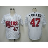 MLB Minnesota Twins 47 Francisco Liriano White Blue Strip Cool Base Men Jersey