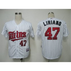 MLB Minnesota Twins 47 Francisco Liriano White Blue Strip Cool Base Men Jersey