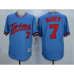 MLB Minnesota Twins 7 Joe Mauer Blue Cooperstown Men Jersey