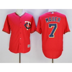 MLB Minnesota Twins 7 Joe Mauer Red Alternate Stitched Majestic 2016 Cool Base Men Jersey