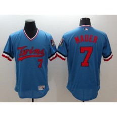 MLB Minnesota Twins 7 Joe Mauer Retired Light Blue Pullover 2016 Flexbase Majestic Baseball Men Jersey