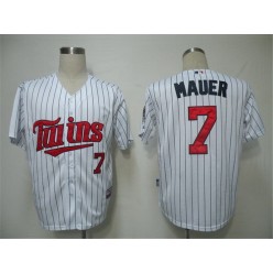 MLB Minnesota Twins 7 Joe Mauer White Blue Strip Cool Base Men Jersey