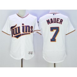 MLB Minnesota Twins 7 Joe Mauer White Home 2016 Flexbase Majestic Baseball Men Jersey