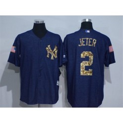 MLB New York Yankees 2 Derek Jeter Blue Salute to Service Cool Base Baseball Men Jersey