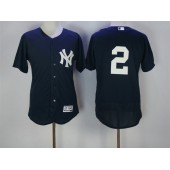 MLB New York Yankees 2 Derek Jeter Navy Blue No Name Stitched Majestic Flex Base Men Jersey