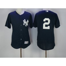MLB New York Yankees 2 Derek Jeter Navy Blue No Name Stitched Majestic Flex Base Men Jersey