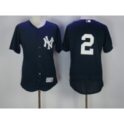 MLB New York Yankees 2 Derek Jeter Navy Blue No Name Stitched Majestic Flex Base Men Jersey