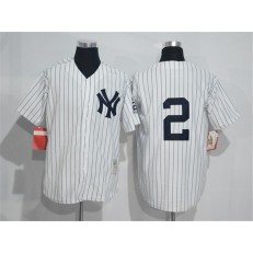 MLB New York Yankees 2 Derek Jeter No Name White Retired Patch Stitched Cooperstown Collection Mitchell & Ness Men Jersey