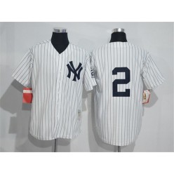 MLB New York Yankees 2 Derek Jeter No Name White Retired Patch Stitched Cooperstown Collection Mitchell & Ness Men Jersey