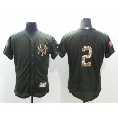 MLB New York Yankees 2 Derek Jeter Retired Green Salute To Service 2016 Flexbase Majestic Baseball Men Jersey