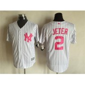 MLB New York Yankees 2 Derek Jeter Retired White With Pink 2016 Mother's Day Baseball Cool Base Men Jersey