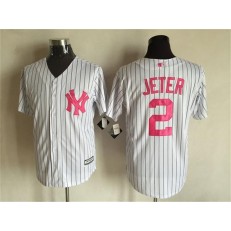 MLB New York Yankees 2 Derek Jeter Retired White With Pink 2016 Mother's Day Baseball Cool Base Men Jersey