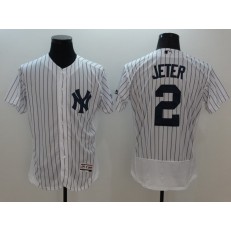 MLB New York Yankees 2 Derek Jeter White Strip Flexbase 2016 Player Men Jersey
