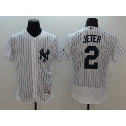 MLB New York Yankees 2 Derek Jeter White Strip Flexbase 2016 Player Men Jersey