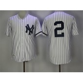 MLB New York Yankees 2 Derek Jeter White Strip Mitchell And Ness 1995 Throwback Stitched Men Jersey