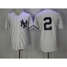 MLB New York Yankees 2 Derek Jeter White Strip Mitchell And Ness 1995 Throwback Stitched Men Jersey