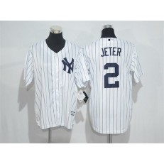 MLB New York Yankees 2 Derek Jeter White Strip New Cool Base Stitched Men Jersey