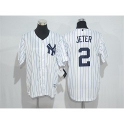 MLB New York Yankees 2 Derek Jeter White Strip New Cool Base Stitched Men Jersey