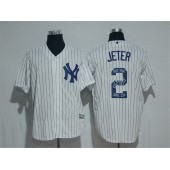 MLB New York Yankees 2 Derek Jeter White Team Logo Ornamented Stitched Majestic Cool Base Men Jersey