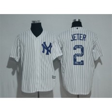 MLB New York Yankees 2 Derek Jeter White Team Logo Ornamented Stitched Majestic Cool Base Men Jersey