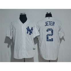 MLB New York Yankees 2 Derek Jeter White Team Logo Ornamented Stitched Majestic Cool Base Men Jersey