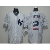 MLB New York Yankees 2 Derek Jeter White USA Flag Fashion Baseball Men Jersey