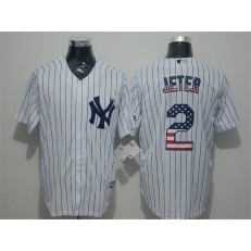 MLB New York Yankees 2 Derek Jeter White USA Flag Fashion Baseball Men Jersey